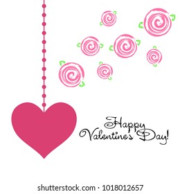 Greeting card with St. Valentine's Day. Flowers drawn roses. Abstract vector background.