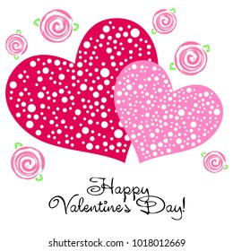 Greeting card with St. Valentine's Day. Flowers drawn roses. Abstract vector background.