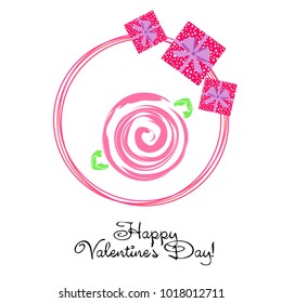 Greeting card with St. Valentine's Day. Flowers drawn roses. Abstract vector background.
