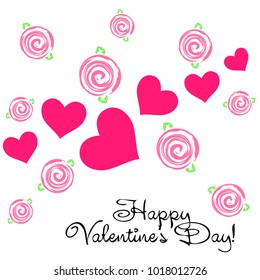 Greeting card with St. Valentine's Day. Flowers drawn roses. Abstract vector background.