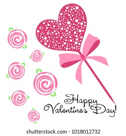 Greeting card with St. Valentine's Day. Flowers drawn roses. Abstract vector background.