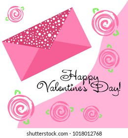 Greeting card with St. Valentine's Day. Flowers drawn roses. Abstract vector background.