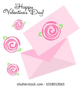Greeting card with St. Valentine's Day. Flowers drawn roses. Abstract vector background.