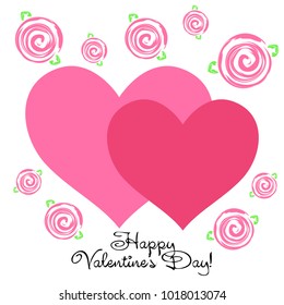 Greeting card with St. Valentine's Day. Flowers drawn roses. Abstract vector background.