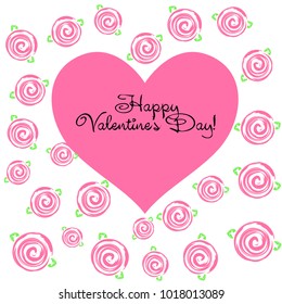 Greeting card with St. Valentine's Day. Flowers drawn roses. Abstract vector background.