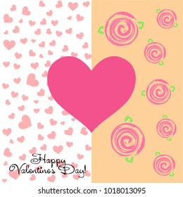 Greeting card with St. Valentine's Day. Flowers drawn roses. Abstract vector background.