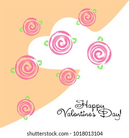 Greeting card with St. Valentine's Day. Flowers drawn roses. Abstract vector background.
