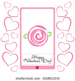 Greeting card with St. Valentine's Day. Flowers drawn roses. Abstract vector background.