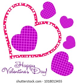 Greeting card with St. Valentine's Day. Hearts with print in a box. Abstract vector background.