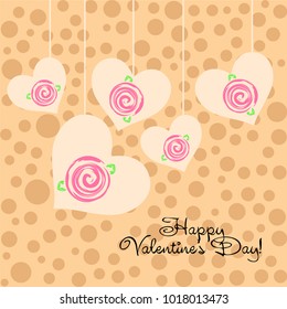 Greeting card with St. Valentine's Day. Flowers drawn roses. Abstract vector background.