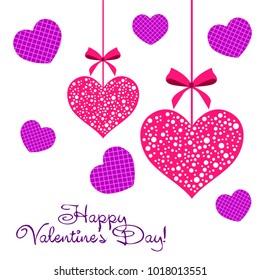 Greeting card with St. Valentine's Day. Hearts with print in a box. Abstract vector background.