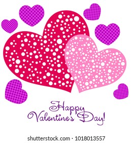 Greeting card with St. Valentine's Day. Hearts with print in a box. Abstract vector background.