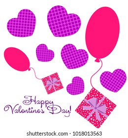 Greeting card with St. Valentine's Day. Hearts with print in a box. Abstract vector background.