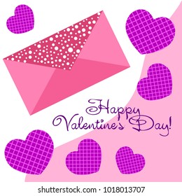 Greeting card with St. Valentine's Day. Hearts with print in a box. Abstract vector background.