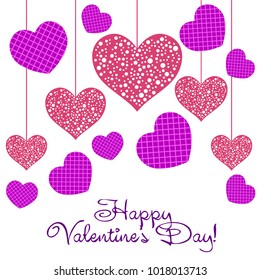 Greeting card with St. Valentine's Day. Hearts with print in a box. Abstract vector background.