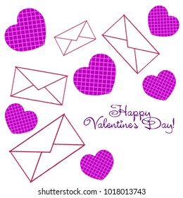 Greeting card with St. Valentine's Day. Hearts with print in a box. Abstract vector background.