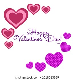 Greeting card with St. Valentine's Day. Hearts with print in a box. Abstract vector background.