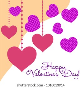 Greeting card with St. Valentine's Day. Hearts with print in a box. Abstract vector background.