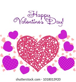 Greeting card with St. Valentine's Day. Hearts with print in a box. Abstract vector background.