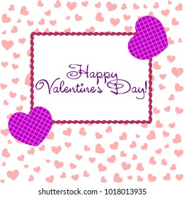 Greeting card with St. Valentine's Day. Hearts with print in a box. Abstract vector background.