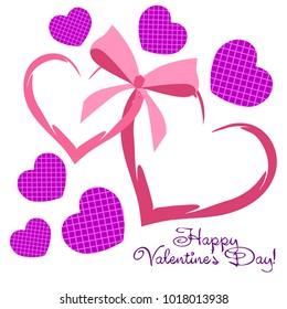 Greeting card with St. Valentine's Day. Hearts with print in a box. Abstract vector background.