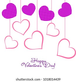 Greeting card with St. Valentine's Day. Hearts with print in a box. Abstract vector background.