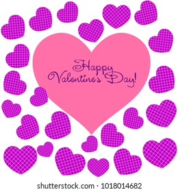 Greeting card with St. Valentine's Day. Hearts with print in a box. Abstract vector background.