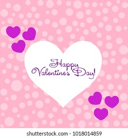 Greeting card with St. Valentine's Day. Hearts with print in a box. Abstract vector background.