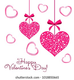Greeting card with St. Valentine's Day. Hearts from the lines. Abstract vector background.
