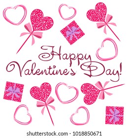 Greeting card with St. Valentine's Day. Hearts from the lines. Abstract vector background.