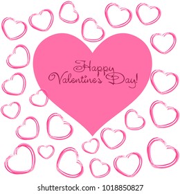 Greeting card with St. Valentine's Day. Hearts from the lines. Abstract vector background.
