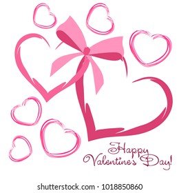 Greeting card with St. Valentine's Day. Hearts from the lines. Abstract vector background.