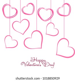 Greeting card with St. Valentine's Day. Hearts from the lines. Abstract vector background.