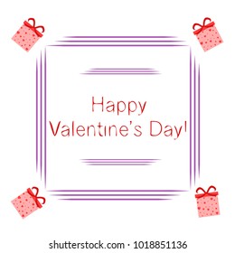 Greeting card with St. Valentine's Day. Gift box with a print of red hearts. Abstract vector background.