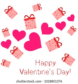 Greeting card with St. Valentine's Day. Gift box with a print of red hearts. Abstract vector background.