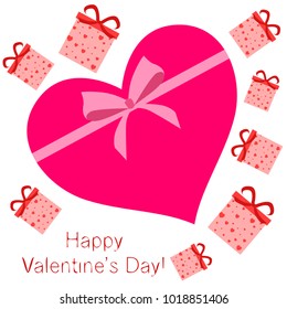 Greeting card with St. Valentine's Day. Gift box with a print of red hearts. Abstract vector background.