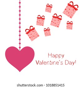 Greeting card with St. Valentine's Day. Gift box with a print of red hearts. Abstract vector background.