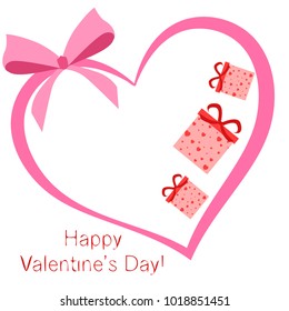 Greeting card with St. Valentine's Day. Gift box with a print of red hearts. Abstract vector background.