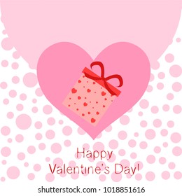 Greeting card with St. Valentine's Day. Gift box with a print of red hearts. Abstract vector background.