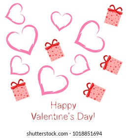 Greeting card with St. Valentine's Day. Gift box with a print of red hearts. Abstract vector background.