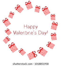 Greeting card with St. Valentine's Day. Gift box with a print of red hearts. Abstract vector background.