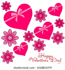 Greeting card with St. Valentine's Day. Flowers from the lines. Abstract vector background.