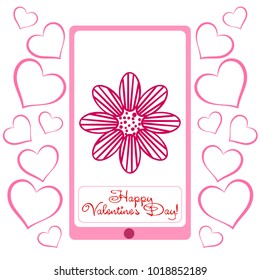 Greeting card with St. Valentine's Day. Flowers from the lines. Abstract vector background.