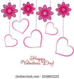 Greeting card with St. Valentine's Day. Flowers from the lines. Abstract vector background.