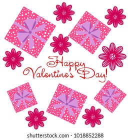 Greeting card with St. Valentine's Day. Flowers from the lines. Abstract vector background.