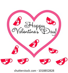 Greeting card with St. Valentine's Day. Red mugs for lovers with prints skrdechki. Abstract vector background.