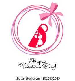 Greeting card with St. Valentine's Day. Red mugs for lovers with prints skrdechki. Abstract vector background.