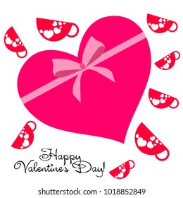 Greeting card with St. Valentine's Day. Red mugs for lovers with prints skrdechki. Abstract vector background.