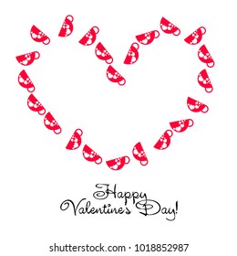 Greeting card with St. Valentine's Day. Red mugs for lovers with prints skrdechki. Abstract vector background.
