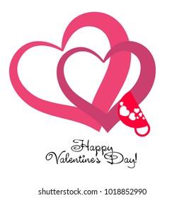 Greeting card with St. Valentine's Day. Red mugs for lovers with prints skrdechki. Abstract vector background.